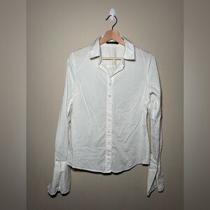 Women’s Tahari Medium White button down ruffle baggy sleeves Shirt